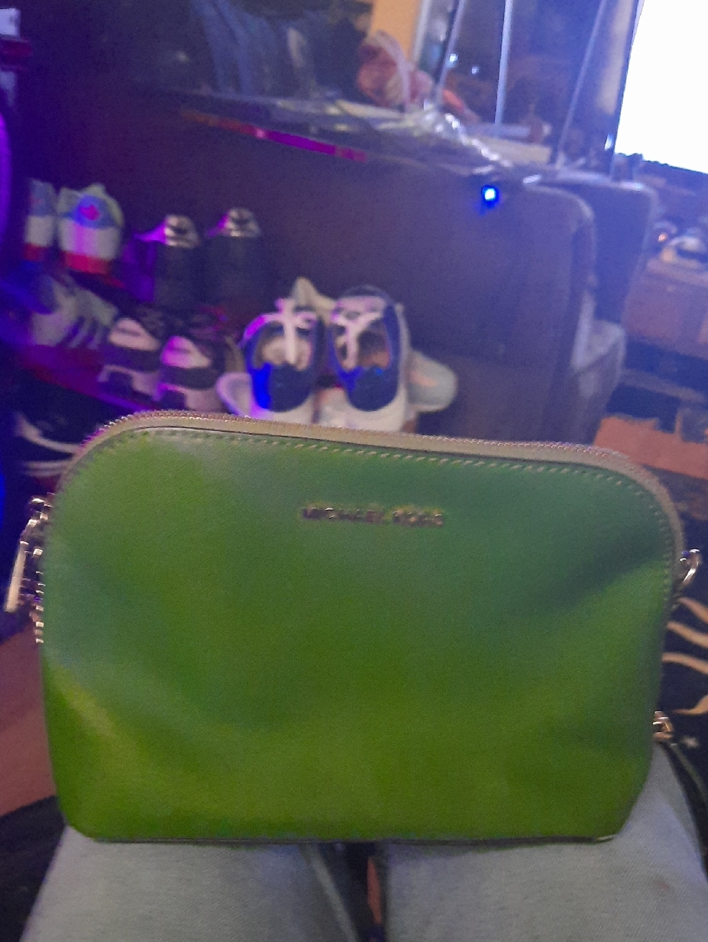 Michael Kors Lime Green Leather Camera Crossbody